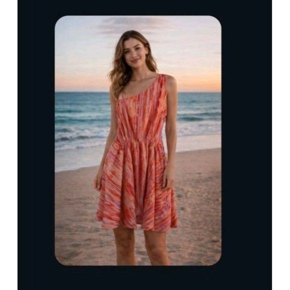 Free People Dress Asymmetrical Mini S/P Orange One-Shoulder 100% Cotton NO BELT